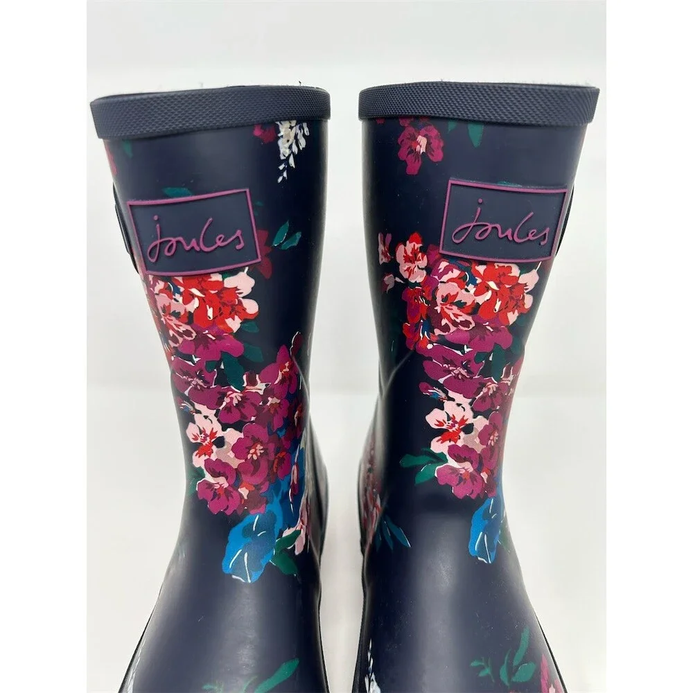 Joules Molly Welly Rain Boots Womens Mid-Calf Navy Floral Buckle Size 7